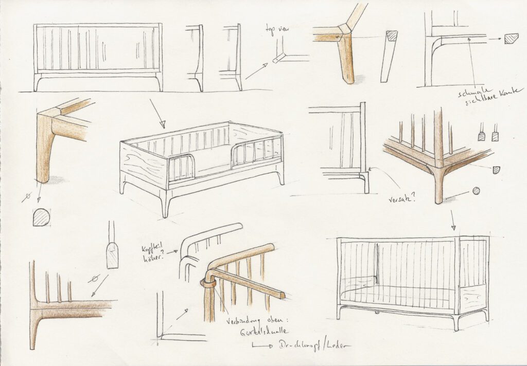 KERA wooden baby bed sketch